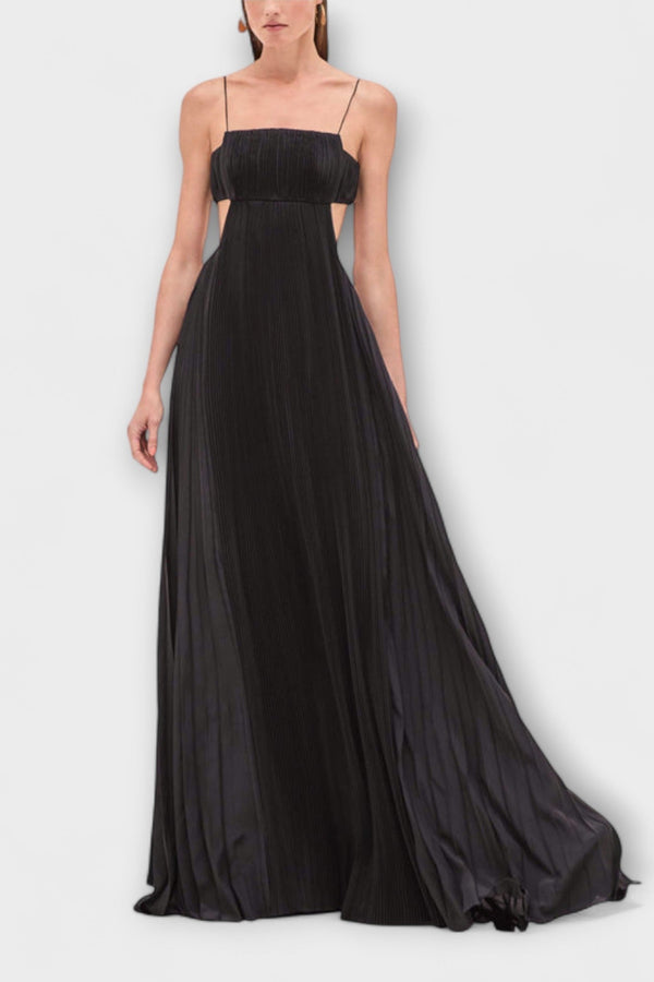 Mireille - Chic Geplooide Cutout Vloeiende Maxi Jurk