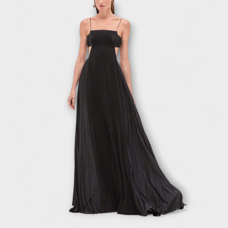 Mireille - Chic Geplooide Cutout Vloeiende Maxijurk