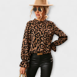 Kayla - Luipaard Blouse met Geplooide Kraag