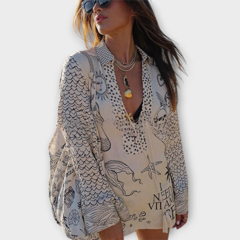 Liv - Water Satijnen Tassel Shirt en Shorts Set