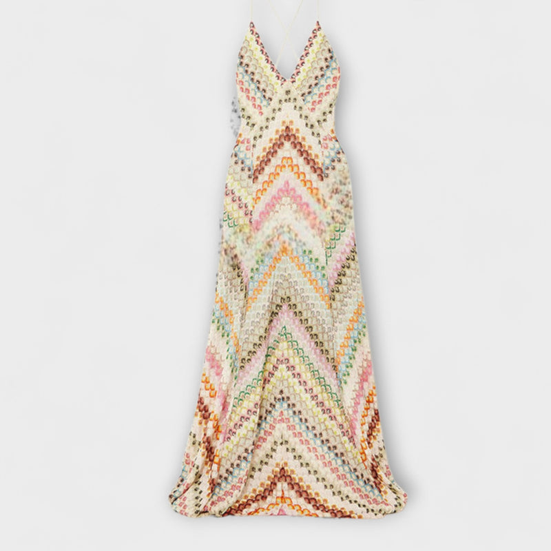 Remi - Missoni Kleurrijk Haringbone Patroon Maxi Jurk