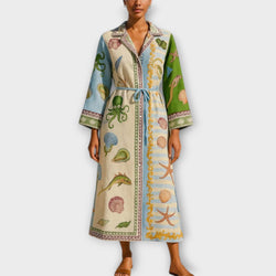 Jule - Geprinte Twill Midi Shirt Jurk met Riem