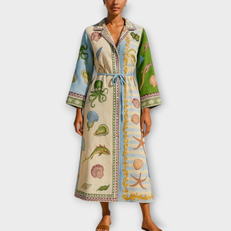Jule - Geprinte Twill Midi Shirt Jurk met Riem