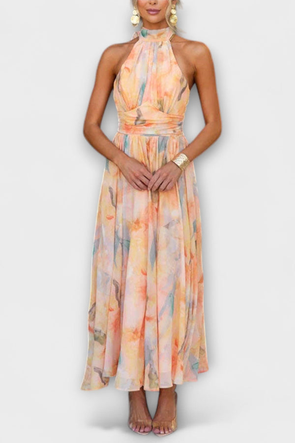 Halter-Neck Watercolor Print Maxi Jurk