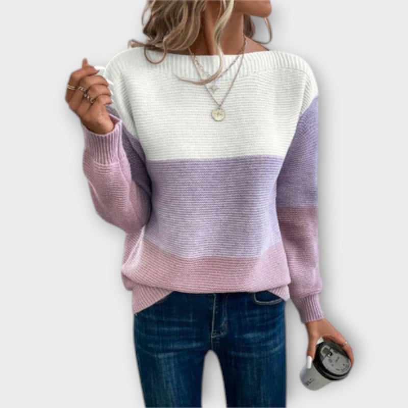 Clara - Elegante Driekleurige Patchwork Trui