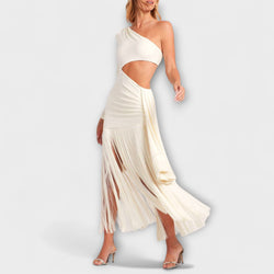 Alice - Opvallende Cutout Franje Maxi Jurk