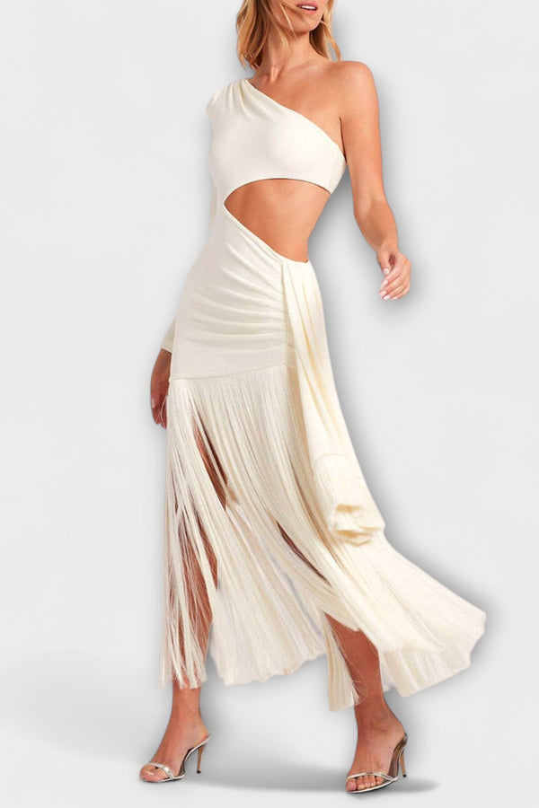 Alice - Opvallende Cutout Franje Maxi Jurk