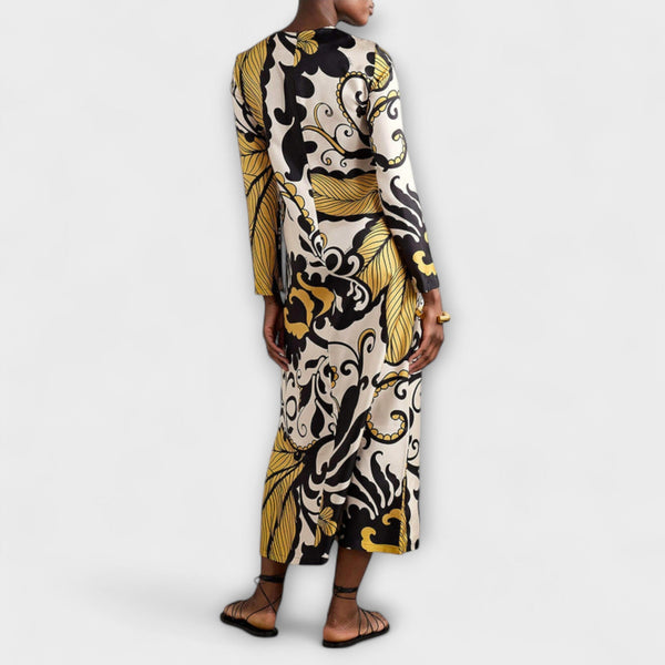 Luana - Opvallende Satijnen Swing Twill Midi Jurk
