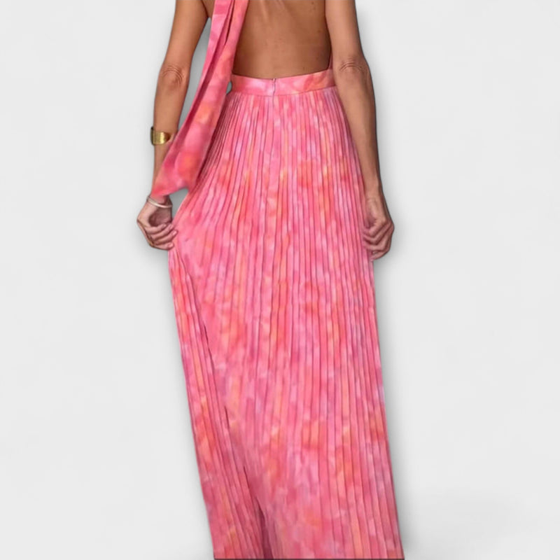 Seraphina - Chic Halter Nek V-Hals Plissé Maxi Jurk