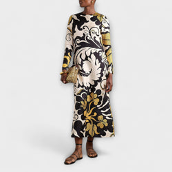 Luana - Opvallende Satijnen Swing Twill Midi Jurk