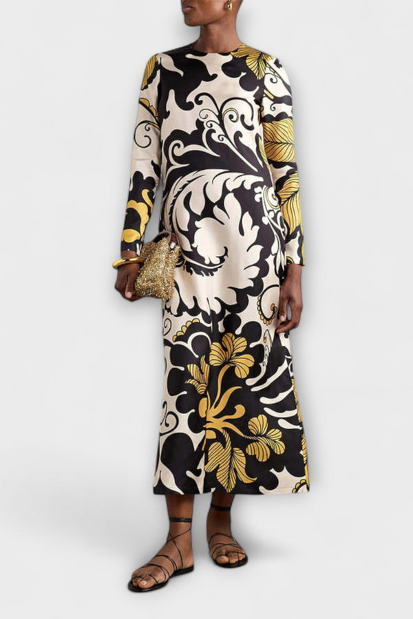 Luana - Opvallende Satijnen Swing Twill Midi Jurk