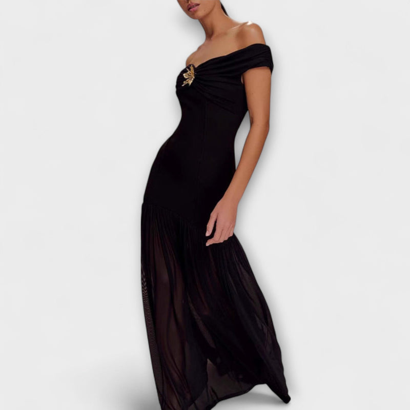 Maelie - Chic Strapless Bodycon Maxi Jurk met Bloemdecoraties