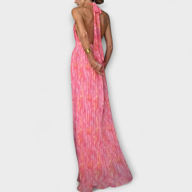 Seraphina - Chique Halter Nek V-Hals Plissé Maxi Jurk
