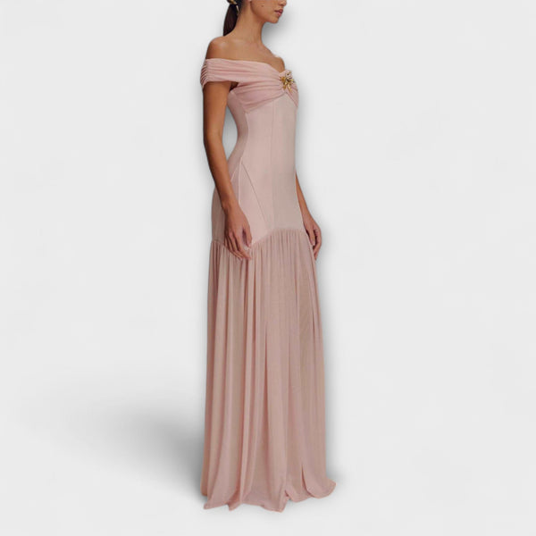 Maelie - Chic Strapless Bodycon Maxi Jurk met Bloemdecoraties