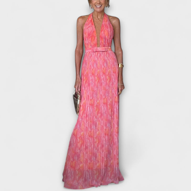 Seraphina - Chic Halter Nek V-Hals Plissé Maxi Jurk