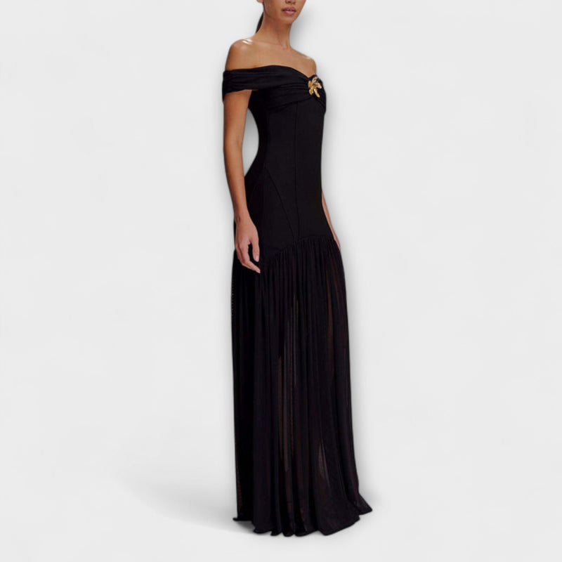 Maelie - Chic Strapless Bodycon Maxi Jurk met Bloemdecoraties