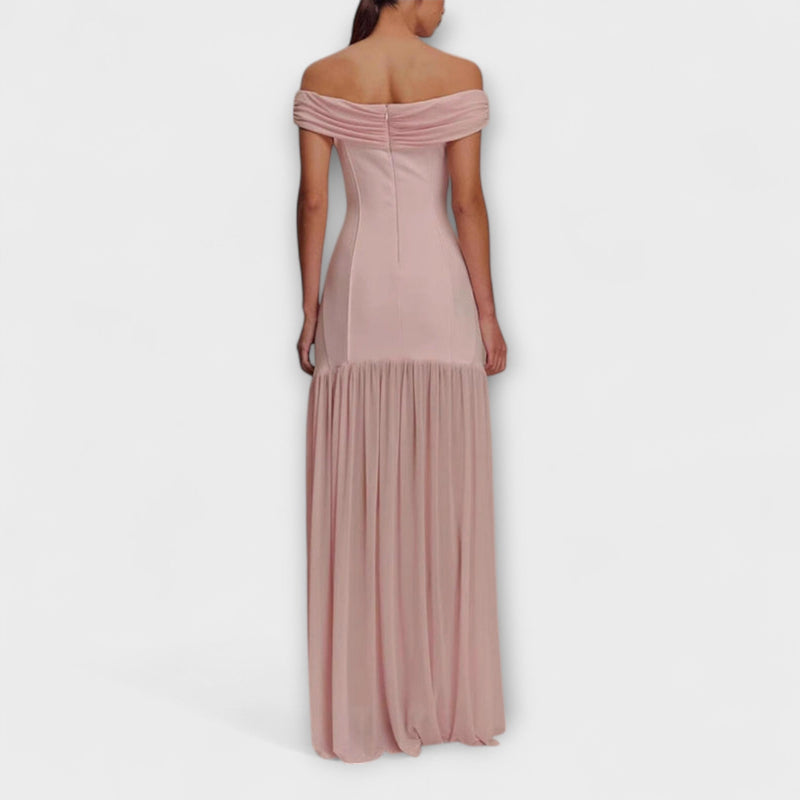 Maelie - Chic Strapless Bodycon Maxi Jurk met Bloemdecoraties