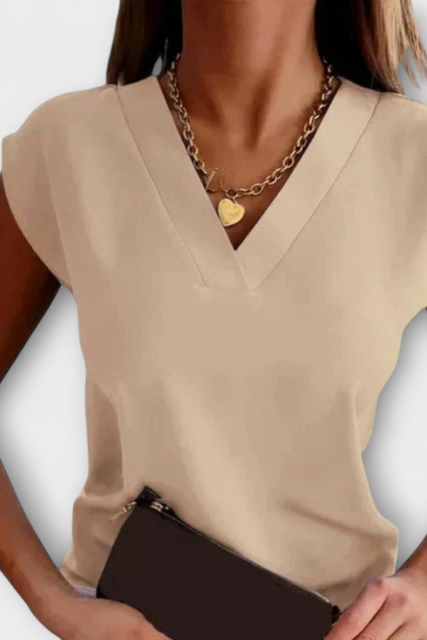 Dames V-hals Zomer Top met Losse Mouwen