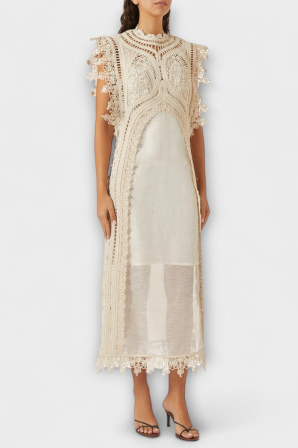 Mira - Geweven Holle Organza Maxi Jurk