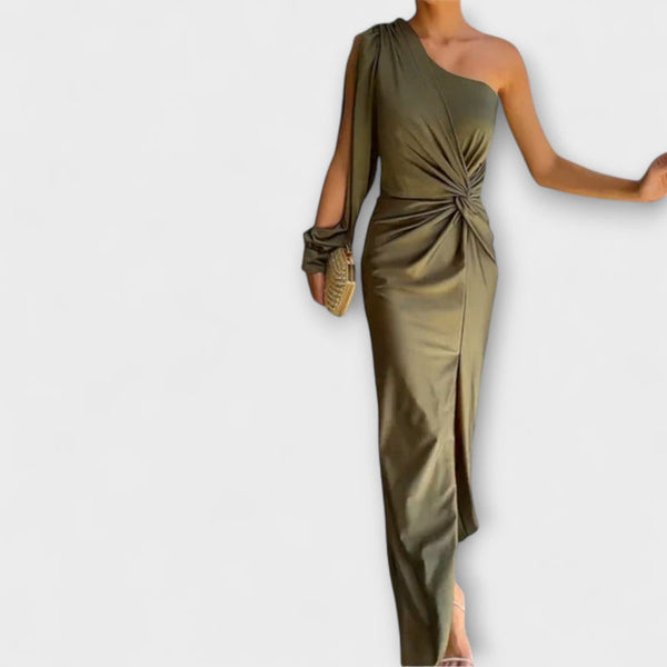 Odessa - Asymmetrische Rimpel Midi Bandage Jurk