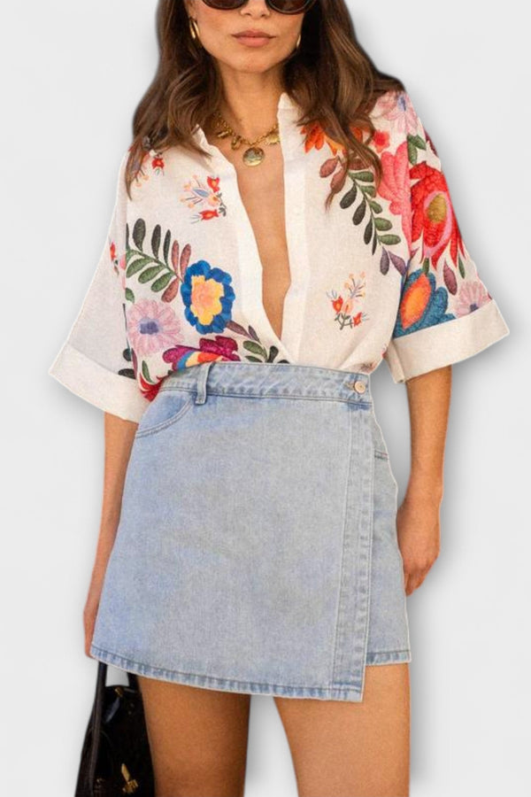 Ziva - Carla Korte Mouwen Shirt met Bloemenpatroon