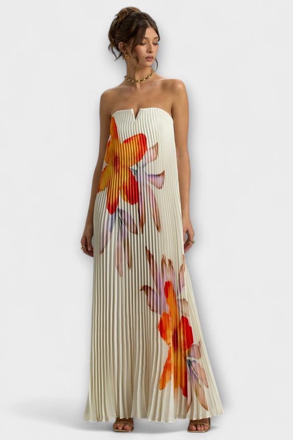 Michelle - Sweetheart Maxi Jurk in Oranje Bloemen