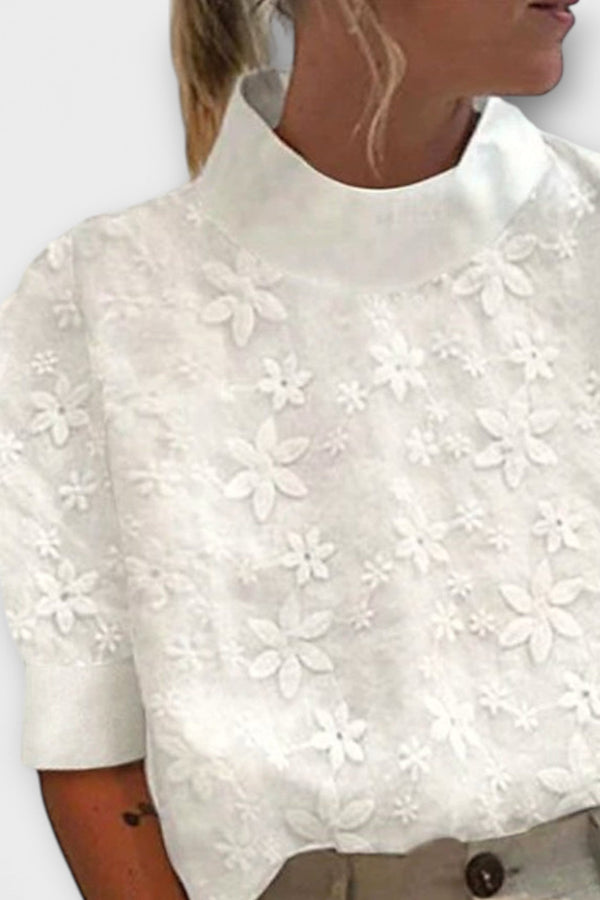Blouse met Geborduurde Eenvoudige Staande Kraag
