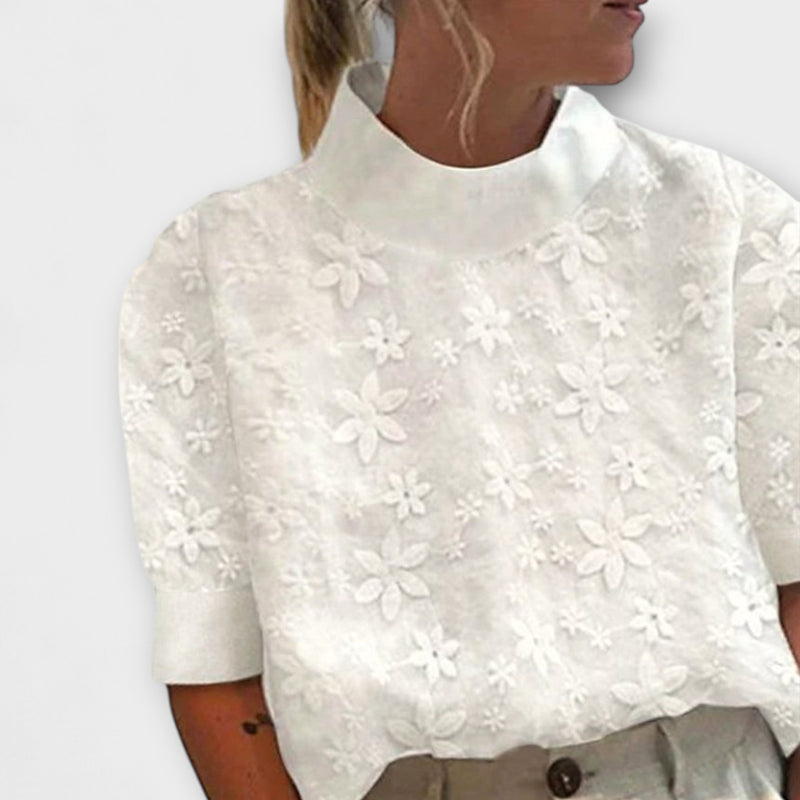 Blouse met Geborduurde Eenvoudige Staande Kraag