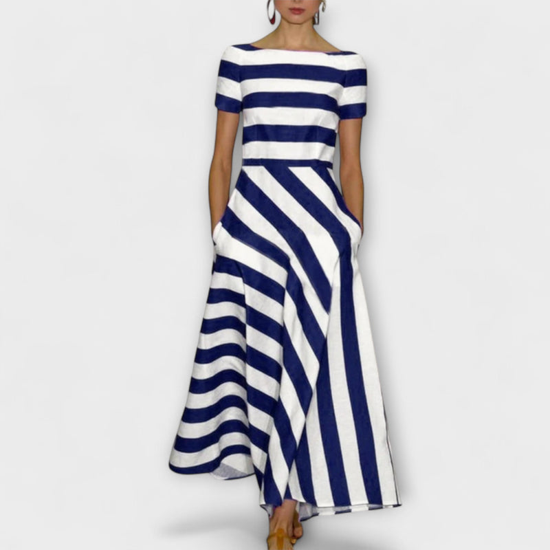 Rowena - Gestreepte Maxi Jurk met Korte Mouwen