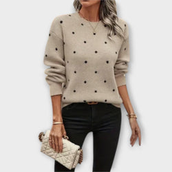 Ava – Casual Lange Mouwen Gebreide Trui met Stippenpatroon