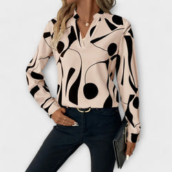 Elegante blouse met lange mouwen en puntige halslijn