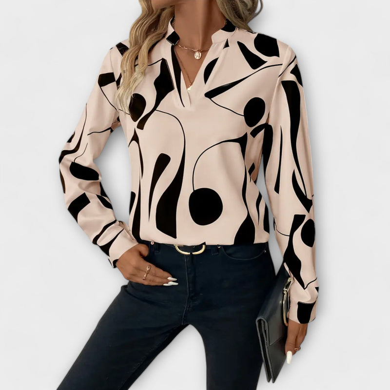 Elegante blouse met lange mouwen en puntige halslijn
