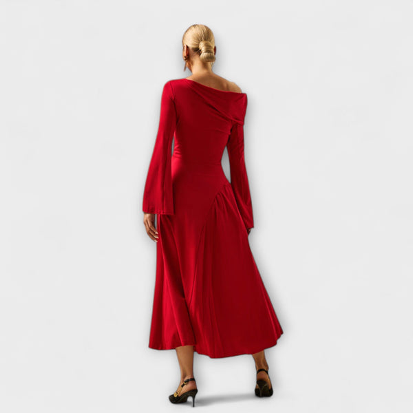 Willa - Off-Shoulder Midi-jurk met Geverfde Ballonmouwen