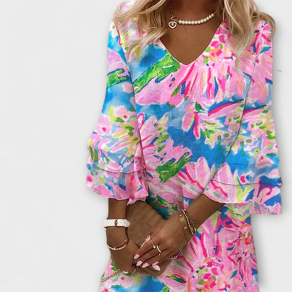 Sylvie - Dames Roze Mini Jurk met Belmouwen