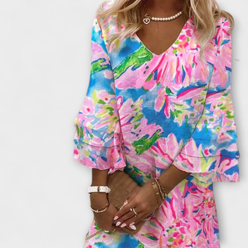 Sylvie - Dames Roze Mini Jurk met Belmouwen