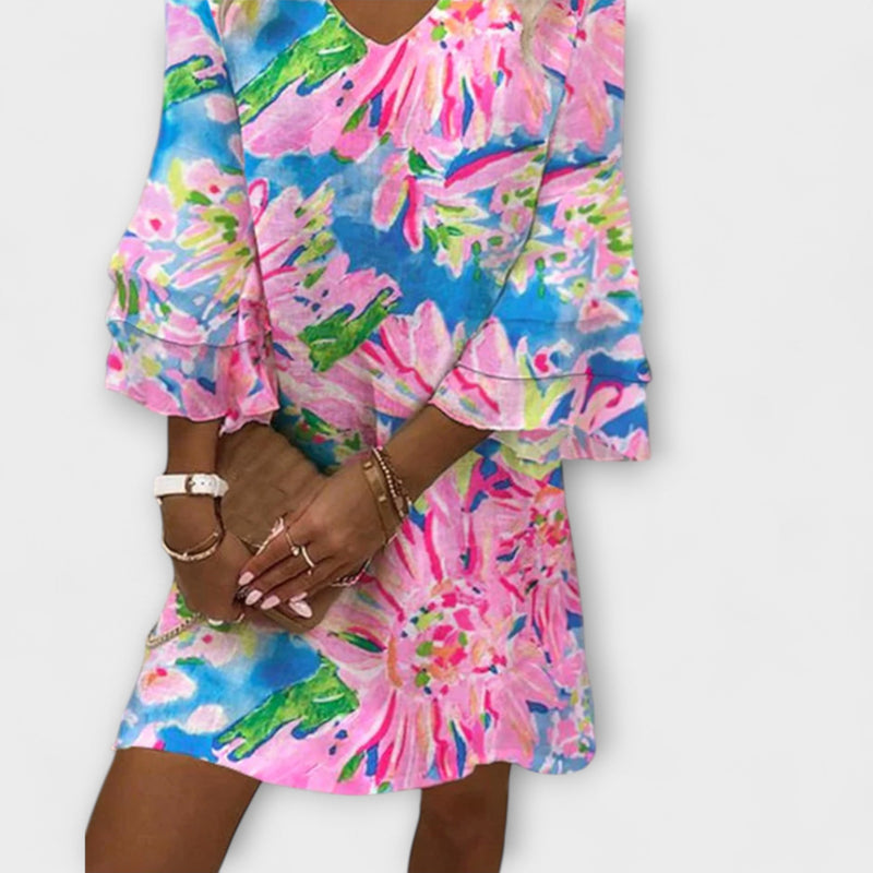 Sylvie - Dames Roze Mini Jurk met Belmouwen