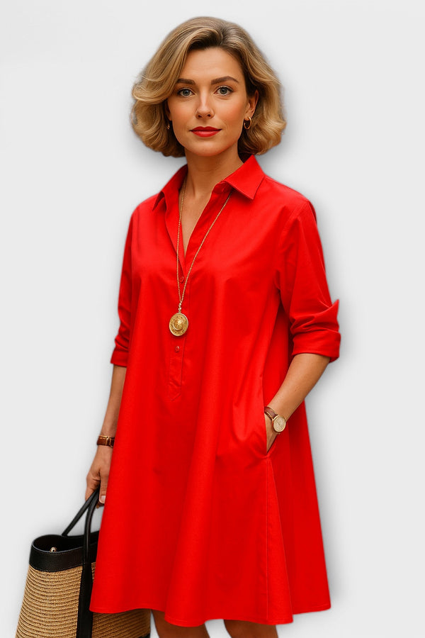 Moderne Hemdress met Kraag en Driekwart Mouwen