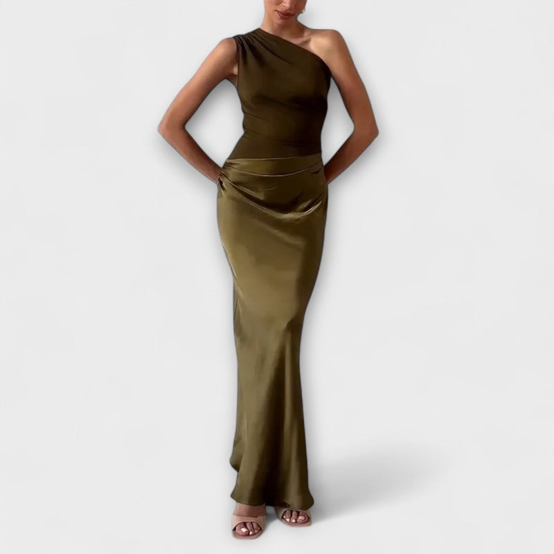 Elegante Maxidress met Eén Schouder en Plissé
