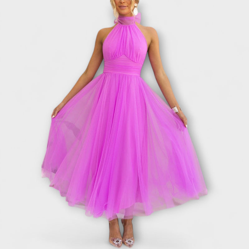 Pearlina - Elegante Hoge Hals Mesh Jurk
