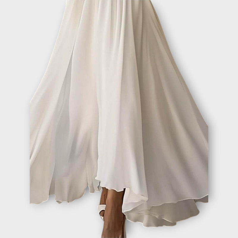 Laura - Klassieke Witte V-Hals Maxi Jurk met Vintage Flair