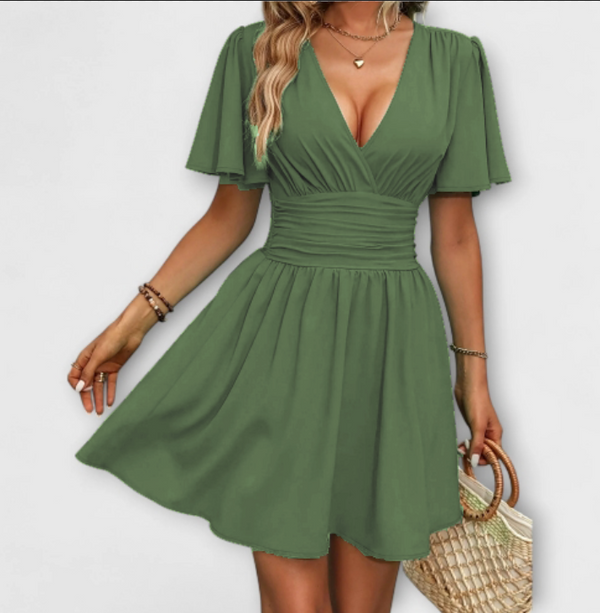 Winslet - Jurk met Geverfde Taille en V-Hals