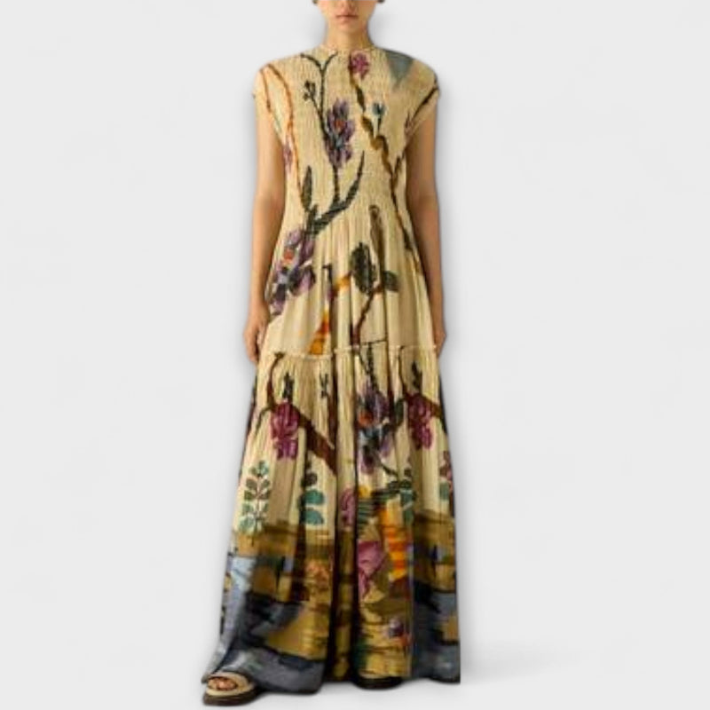 Amanda - Maxi Jurk met Geplooid Print Ontwerp