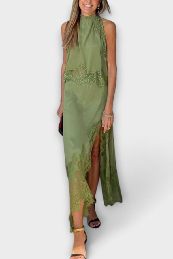 Kaia - Satijnen Blouse met Kantafwerking en Plissé Halslijn Set