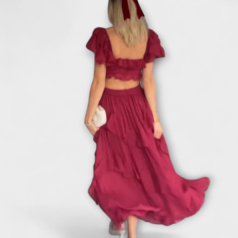 Quinlan - Chic Hoge Taille Jurk met Delicate Kantafwerking