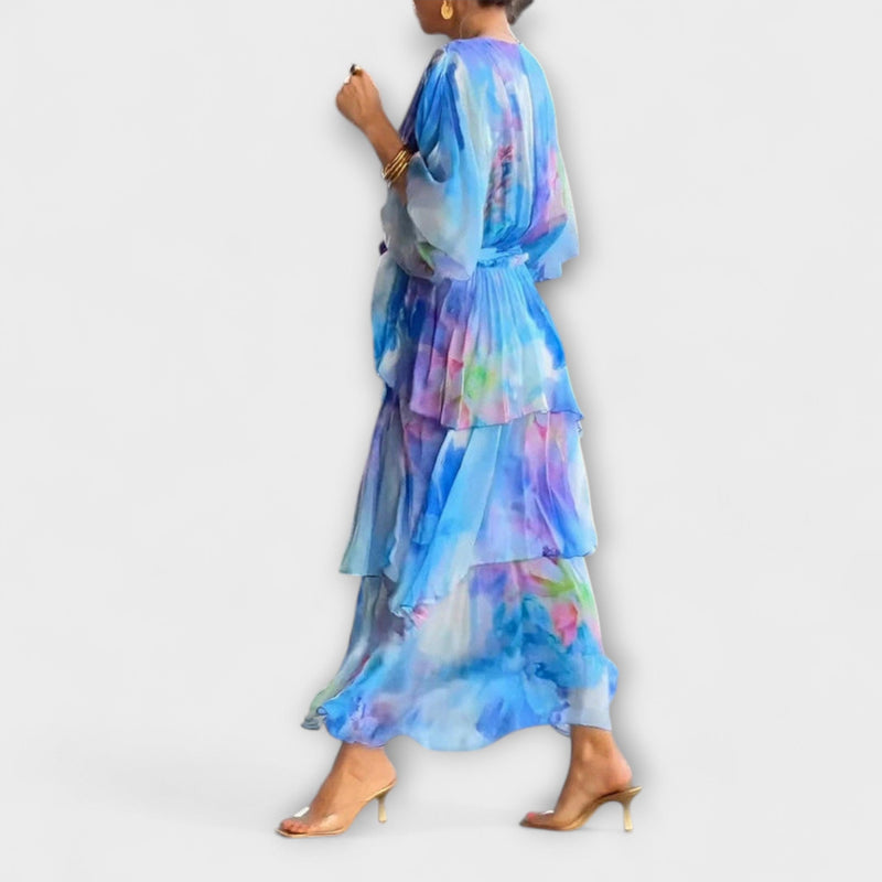 Nysa - Gelaagde Chiffon Jurk met Lente Bloemenprint