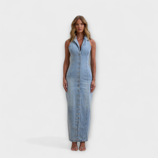 Lacey - Mid Wash Denim Maxi Jurk