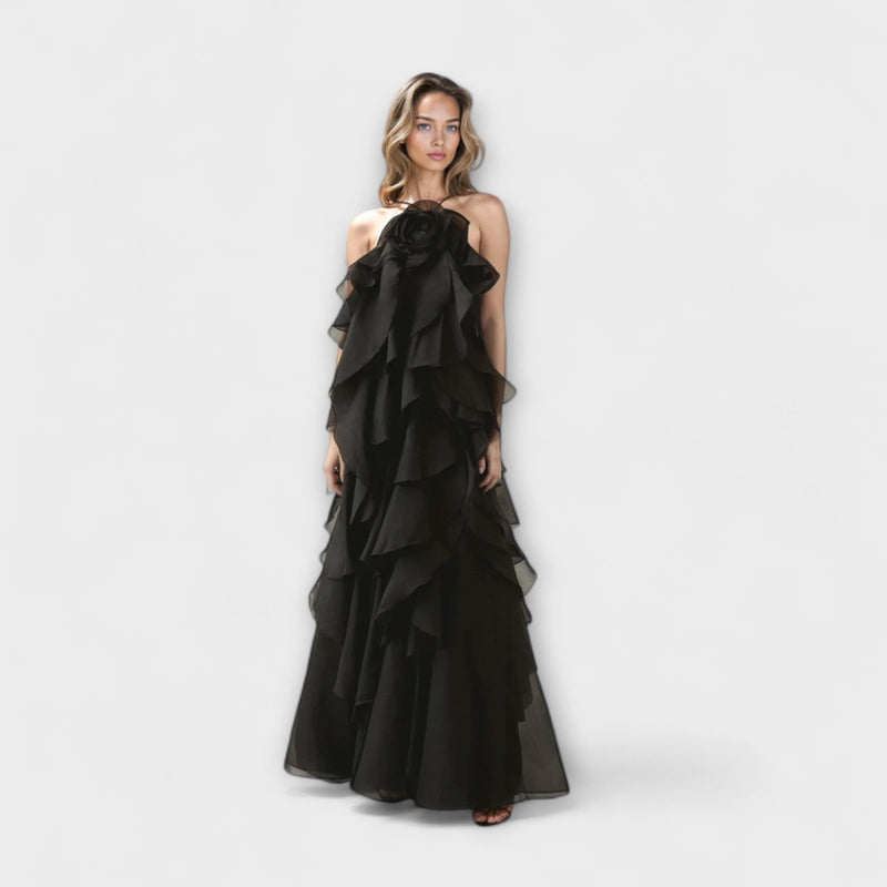 Nephele - Elegante Rimpel Halter Cocktailjurk