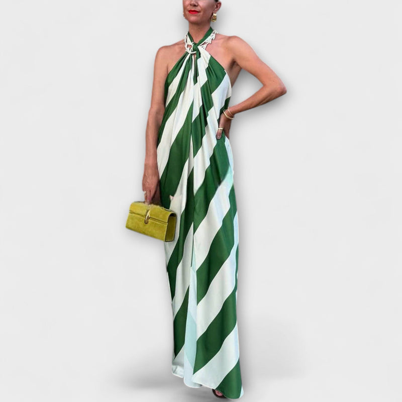 Marlowe - Gestreepte Halter Rugloze Maxi Jurk