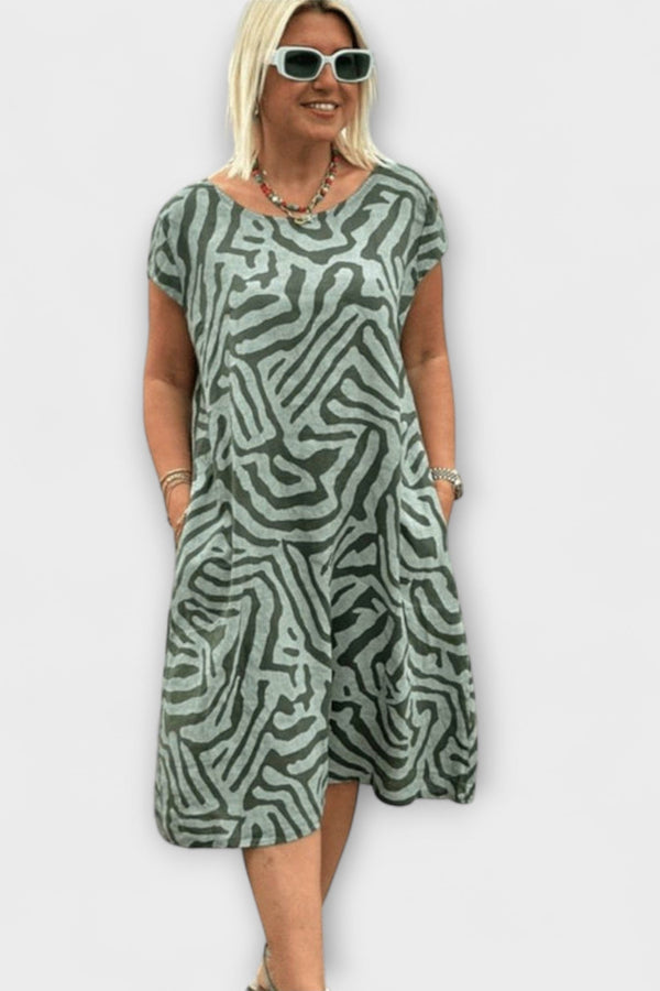 Nelia - Zomerjurk met Ronde Hals en Mooie Print