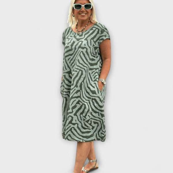 Nelia - Zomerjurk met Ronde Hals en Mooie Print